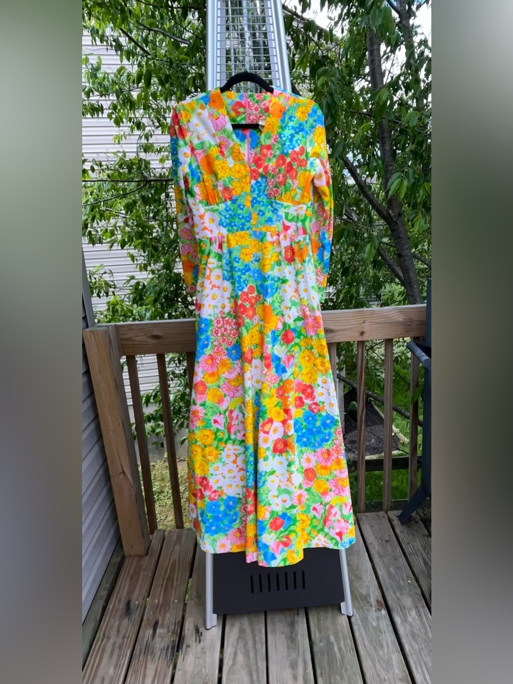 VINTAGE 1960s-1970s Floral Poly Maxi Dress Size 14